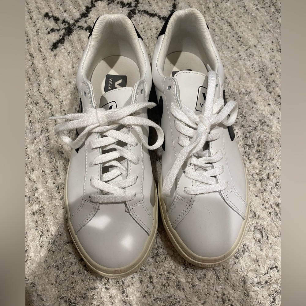 Veja White Sneakers with Black V Accent